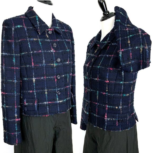 Vintage Herbert Grossman Rare Multi Color Rainbow Wool Tweed Blazer Sz 8-6 - Picture 4 of 16